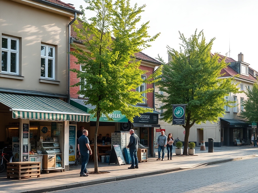 Ilustracja przedstawiająca zielony park miejski w Łaziskach Górnych, podkreślająca nowe inwestycje i dotacje.